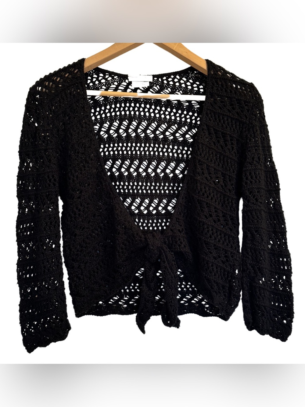 Faded Glory Black Crochet Tie Front Bolero Cardigan Small